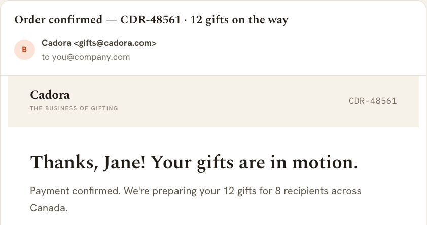 Branded order confirmation email